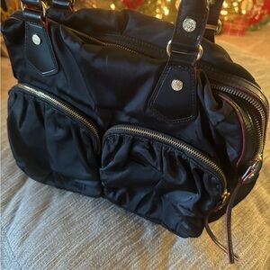 Black and Red Handbag with Gold Accents